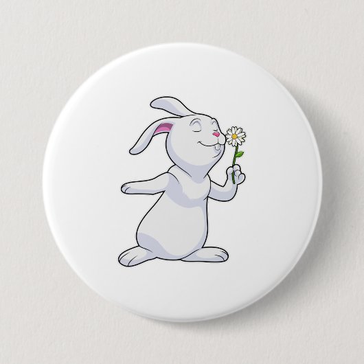 Badge Rond 7,6 Cm Lapin avec marguerite (Devant)
