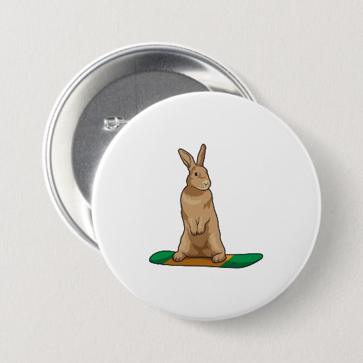 Badge Rond 7,6 Cm Lapin en Snowboard avec Snowboard (Devant & derrière)