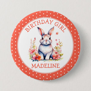 Badge Rond 7,6 Cm Lapin lapin en fleurs Joyeux anniversaire Personna