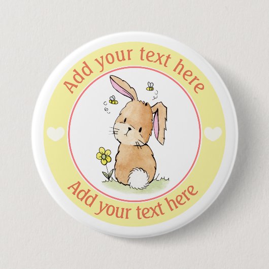 Badge Rond 7,6 Cm Lapin Lapin Et Abeilles Personnalisés (Devant)