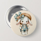 Badge Rond 7,6 Cm Lapin mignon dans les couloirs avec Casquette pail (Devant & derrière)