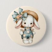Badge Rond 7,6 Cm Lapin mignon dans les couloirs avec Casquette pail (Devant)