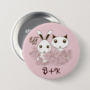 Badge Rond 7,6 Cm Lapin rose et chaton meilleurs amis pour toujours