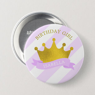 Badge Rond 7,6 Cm Lavande et Gold Tiara "Fille d'anniversaire"