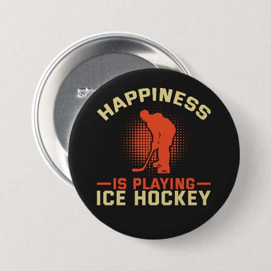 Badge Rond 7,6 Cm Le bonheur joue au hockey sur glace (Devant & derrière)