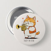 Badge Rond 7,6 Cm Le Chat Joue La Trompette (Devant & derrière)