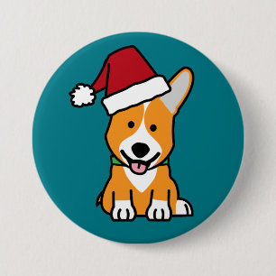 Badge Rond 7,6 Cm Le chiot de Corgi Pembroke Welsh Christmas Santa h