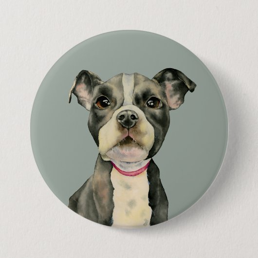 Badge Rond 7,6 Cm Le "chiot observe" la peinture d'aquarelle de (Devant)