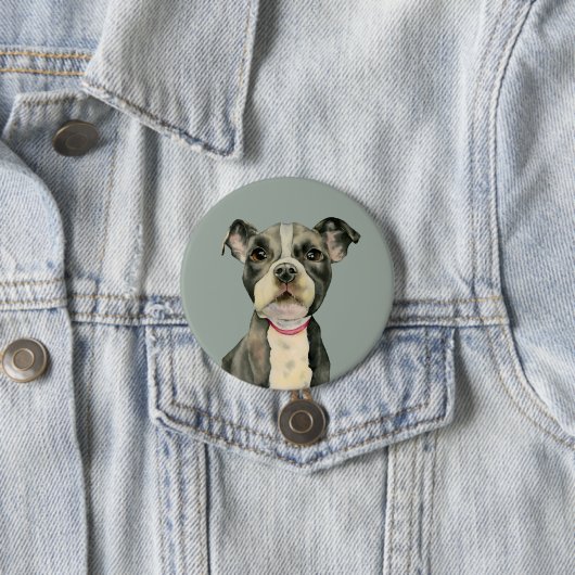 Badge Rond 7,6 Cm Le "chiot observe" la peinture d'aquarelle de (En situation)
