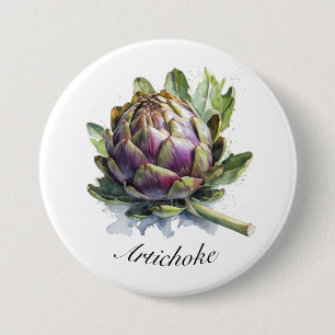 Badge Rond 7,6 Cm Le Coeur du Jardin : Artichoke en Aquarelle