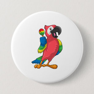 Badge Rond 7,6 Cm Le perroquet à la musique avec Maracas