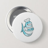 Badge Rond 7,6 Cm Le requin comme chef avec tablier de Cuisine (Devant & derrière)