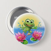 Badge Rond 7,6 Cm Leaping frog birthday (Devant & derrière)