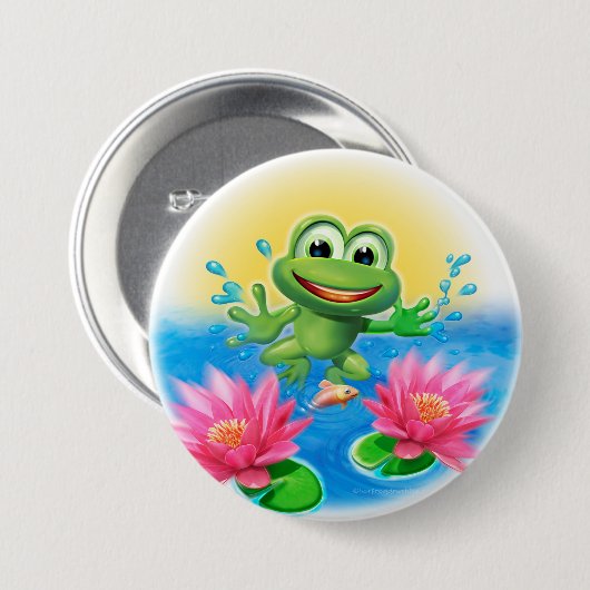 Badge Rond 7,6 Cm Leaping frog birthday (Devant & derrière)