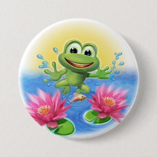 Badge Rond 7,6 Cm Leaping frog birthday