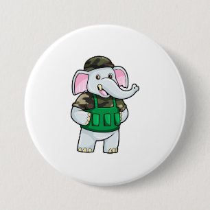 Badge Rond 7,6 Cm L'éléphant comme soldat avec uniforme et casque