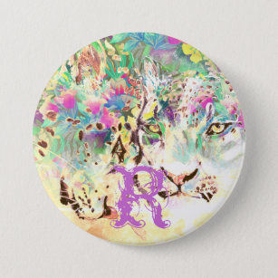 Badge Rond 7,6 Cm Léopard des neiges fleurs tropicales animal hawaïe
