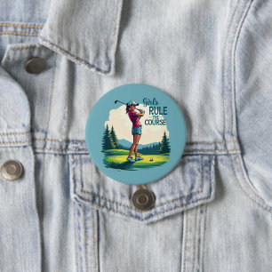 Badge Rond 7,6 Cm Les filles gouvernent le parcours Retro Golf Illus