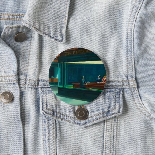 Badge Rond 7,6 Cm Les nuits Edward Hopper (En situation)