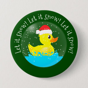 Badge Rond 7,6 Cm "Let it Snow" kawaii caoutchouc canard snowglobe B