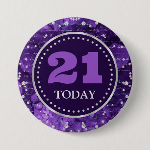 Badge Rond 7,6 Cm Lettres de Sirène Violette Motif & Paillettes Anni