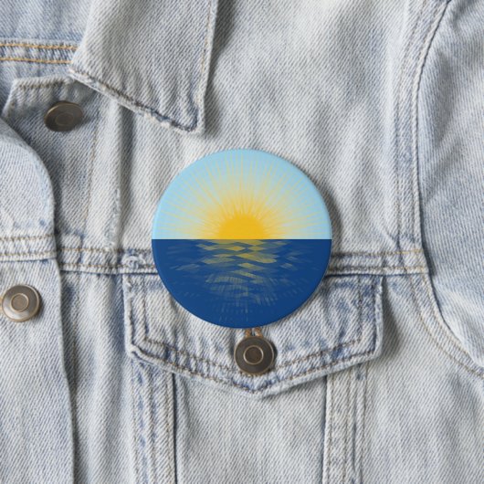 Badge Rond 7,6 Cm Lever de soleil sur l'océan Nouveaux débuts (En situation)
