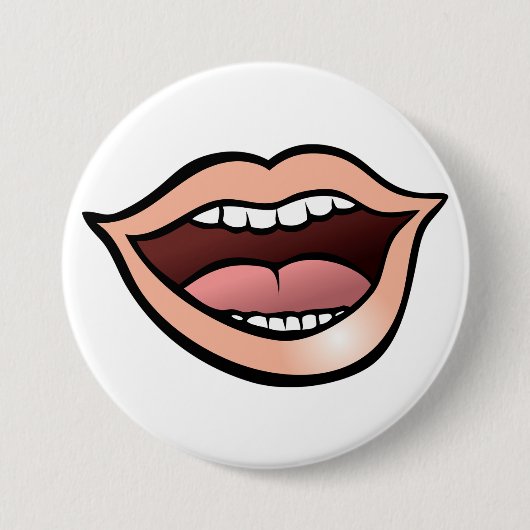 Badge Rond 7,6 Cm Lèvres Bouche Ouverte Dents Langue (Devant)