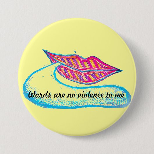 Badge Rond 7,6 Cm Lèvres roses et un mot balon ou langue (Devant)