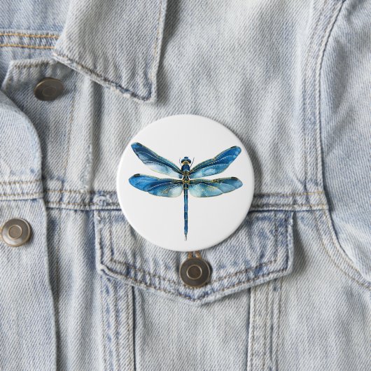 Badge Rond 7,6 Cm libellule bleue (En situation)