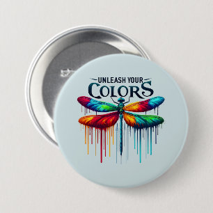 Badge Rond 7,6 Cm Libérez vos couleurs - libellule artistique