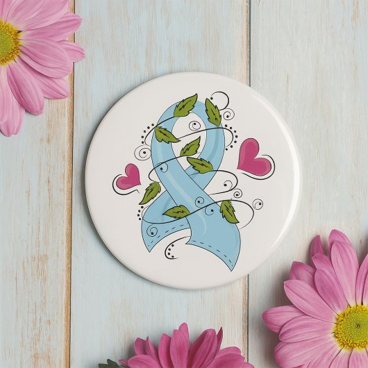 Badge Rond 7,6 Cm Light Blue Awareness Ribbon Support and Hope