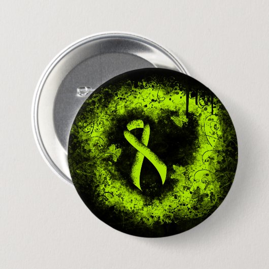 Badge Rond 7,6 Cm Lime Green Awareness Ribbon Grunge Heart (Devant & derrière)