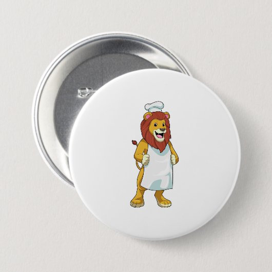 Badge Rond 7,6 Cm Lion as Cook with Chef Cooking apron (Devant & derrière)