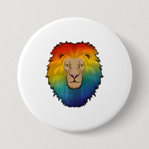Badge Rond 7,6 Cm Lion aux couleurs arc-en-ciel