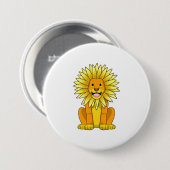 Badge Rond 7,6 Cm Lion avec Fleur de tournesol (Devant & derrière)