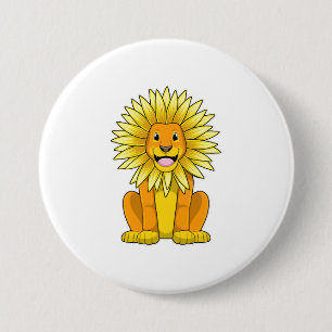 Badge Rond 7,6 Cm Lion avec Fleur de tournesol