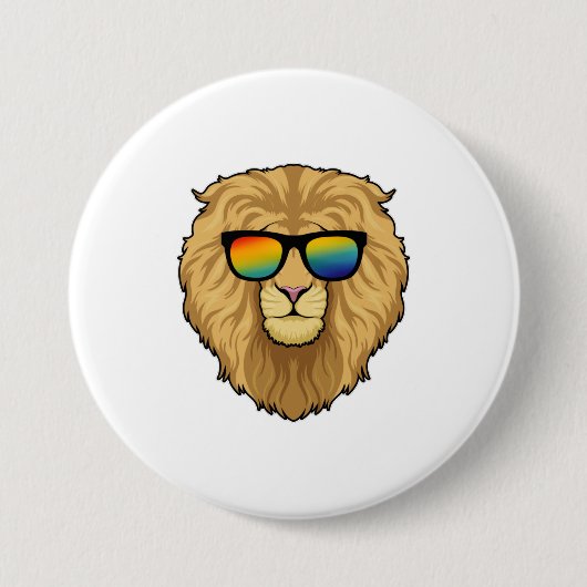 Badge Rond 7,6 Cm Lion avec lunettes de soleil (Devant)