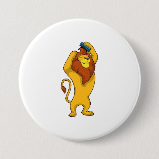 Badge Rond 7,6 Cm Lion avec peigne (Devant)