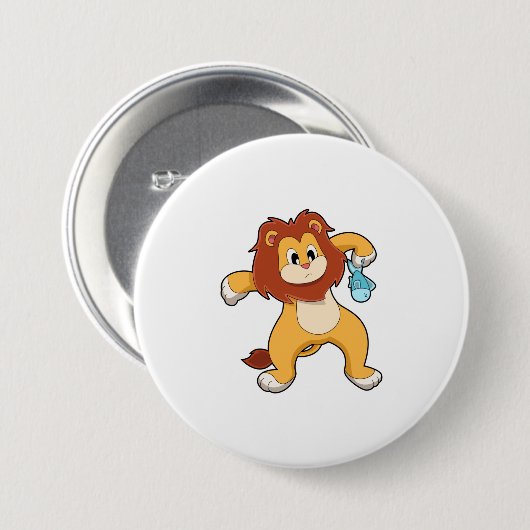 Badge Rond 7,6 Cm Lion avec poisson (Devant & derrière)