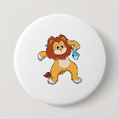 Badge Rond 7,6 Cm Lion avec poisson (Devant)