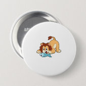 Badge Rond 7,6 Cm Lion avec poisson (Devant & derrière)