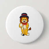 Badge Rond 7,6 Cm Lion comme Gentleman avec Casquette (Devant)