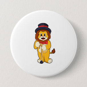 Badge Rond 7,6 Cm Lion comme Gentleman avec Casquette