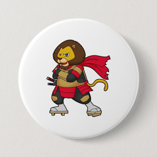 Badge Rond 7,6 Cm Lion en guerrier avec Cap (Devant)