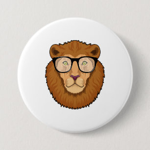 Badge Rond 7,6 Cm Lion Nerd avec lunettes