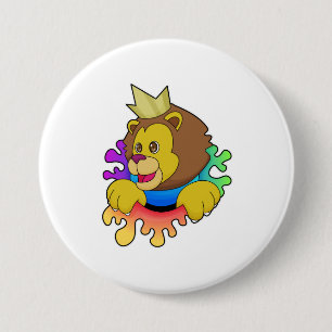 Badge Rond 7,6 Cm Lion roi avec couronne