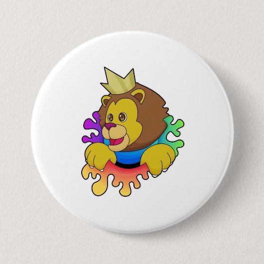 Badge Rond 7,6 Cm Lion roi avec couronne (Devant)