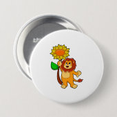 Badge Rond 7,6 Cm Lion with Flower (Devant & derrière)