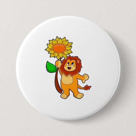 Badge Rond 7,6 Cm Lion with Flower (Devant)