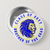 Badge Rond 7,6 Cm Lions Bleu et Jaune Frère du Diplômé (Devant & derrière)